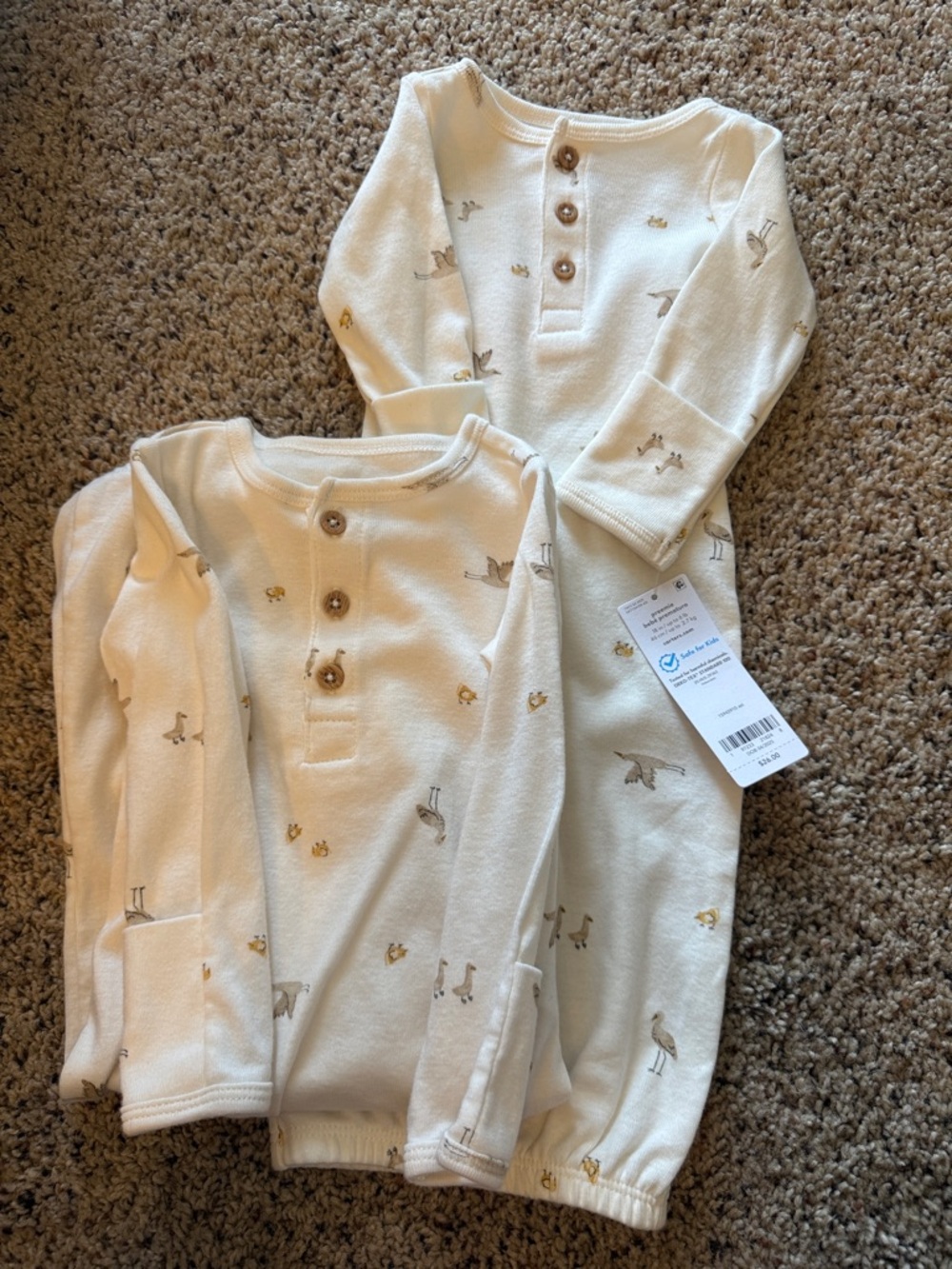 Carter's Cream One-Piece Sleepers with Tiny Yellow & Gray Animal Prints